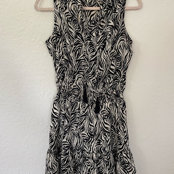 Saks Fifth Avenue Zebra Print Ruffle Dress | Tank Dress Animal Print - Picture 2 of 3